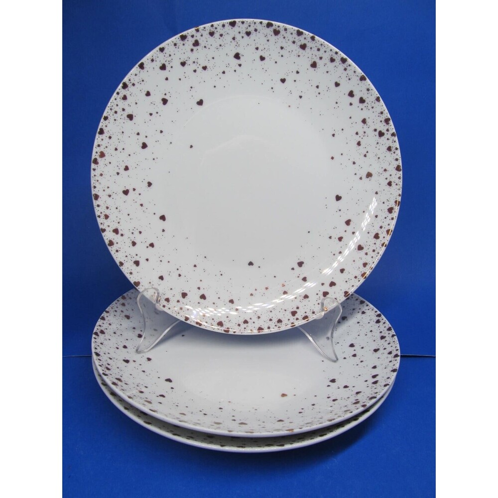 Pottery Barn Monique Lhuillier Gold Confetti Hearts 8 3/8  Plates Bundle of 3